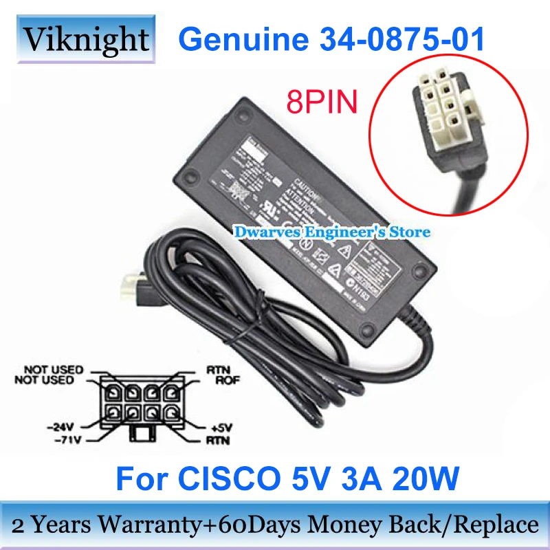 

Genuine 34-0875-01 5V 3A 20W AC Adapter -24V 0.06A -71V 0.06A Power Supply for CISCO Charger 8pins