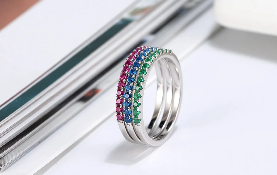 925 Серебряные кольца ORSA JEWELS, Стерлинговое Серебро, женские блестящие полурулоны, проложенные цветной, с кубическим цирконом, кольца, подарок на каждый день, ювелирные изделия SR188