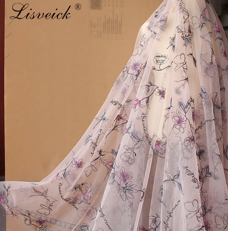

Beautiful flower embroidered net lace fabric Romantic French Tulle Lace For Wedding dreaa Garment Accessories 200*130cm