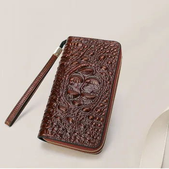 

Unsiex Crocodile Pattern Male Female Long Wallet Women Wristlets Clutch Purse Bag Genuine Cow Leather Lady Large Card Holders