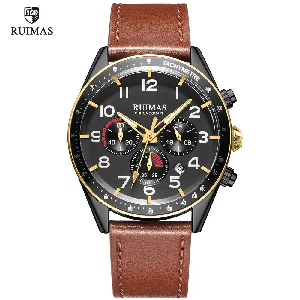 RL574G-Brown black RUIMAS, Роскошные Кварцевые часы для мужчин, военные, кожаный ремешок, хронограф, наручные часы, мужские, Топ бренд, спортивные часы, Relogios, часы 574 - Цвет: RL574G-Brown black