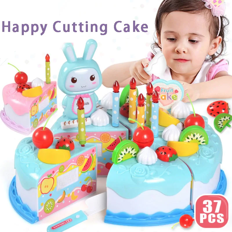 

37pcs/set Children Pretending To Play Kitchen Birthday Cake Toy Girl Chopping Music Simulation Fruit Cut To See Educational Toys