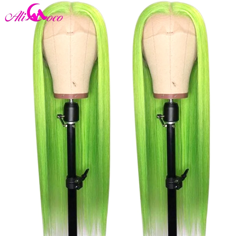 

Ali Coco 13x4 Lace Front Human Hair Wigs Green Brazilian Straight Lace Front Wig Pre Plucked With Baby Hair Remy Hair Wigs