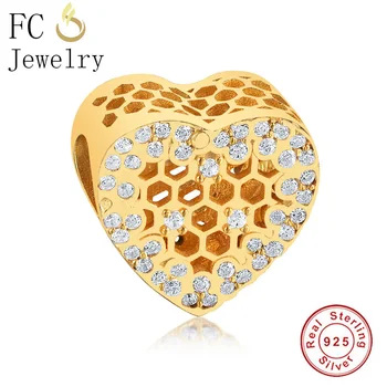 

FC Jewelry Fit Original Pandora Charms Bracelets 925 Sterling Silver Gold Color Honeycomb CZ Beads Pendant Berloque DIY Gifts