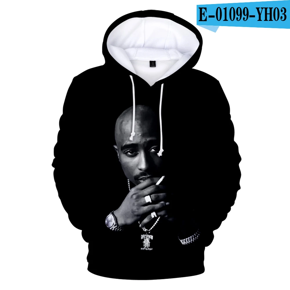 Womens/Mens Rapper Staring Tupac 2pac Print White 3D Hoodie Casual Pullover Tops 