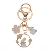 Cute Round Rabbit Cat Metal Keychain Lovely Pink Sakura Car Bag Keyring Girl Boy Couple Jewelry Lanyard Headset Pendant 5