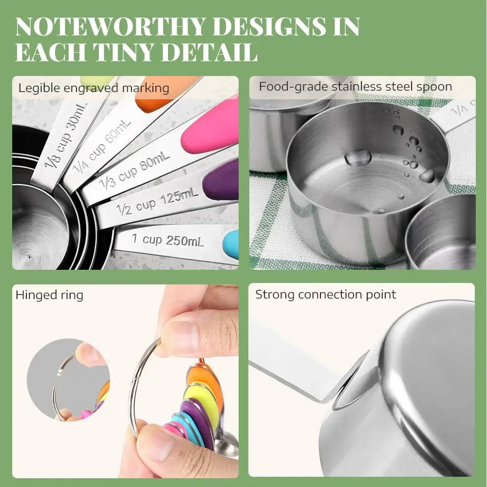 10pcs/pack Stainless Steel Measuring Cups and Spoons Set for Dry Liquid Ingredient Tea Coffee Cooking Baking Measuring Tool