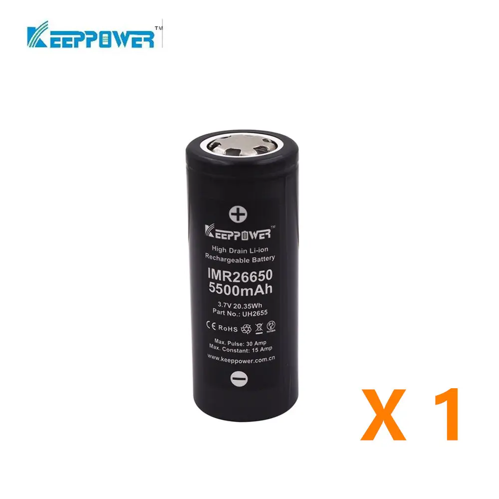 1 шт. Keeppower 26650 Максимальная 30A разрядка 3,7 в 5200 мАч/5500 мАч 19.24Wh IMR перезаряжаемая литиевая батарея