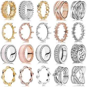 

2019 NEW Hot Sale 100% 925 Sterling Silver Rings Rose Gold For Women European Original Wedding Fashion Brand Ring Jewelry Gift