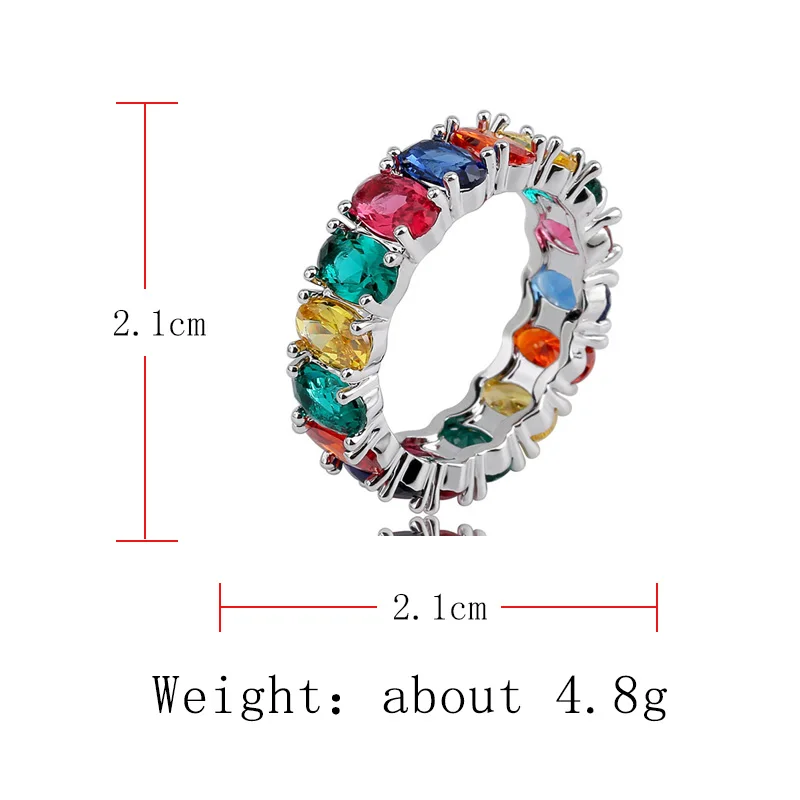 Baguette Rainbow CZ Ring For Women Engagement Wedding Band Jewelry