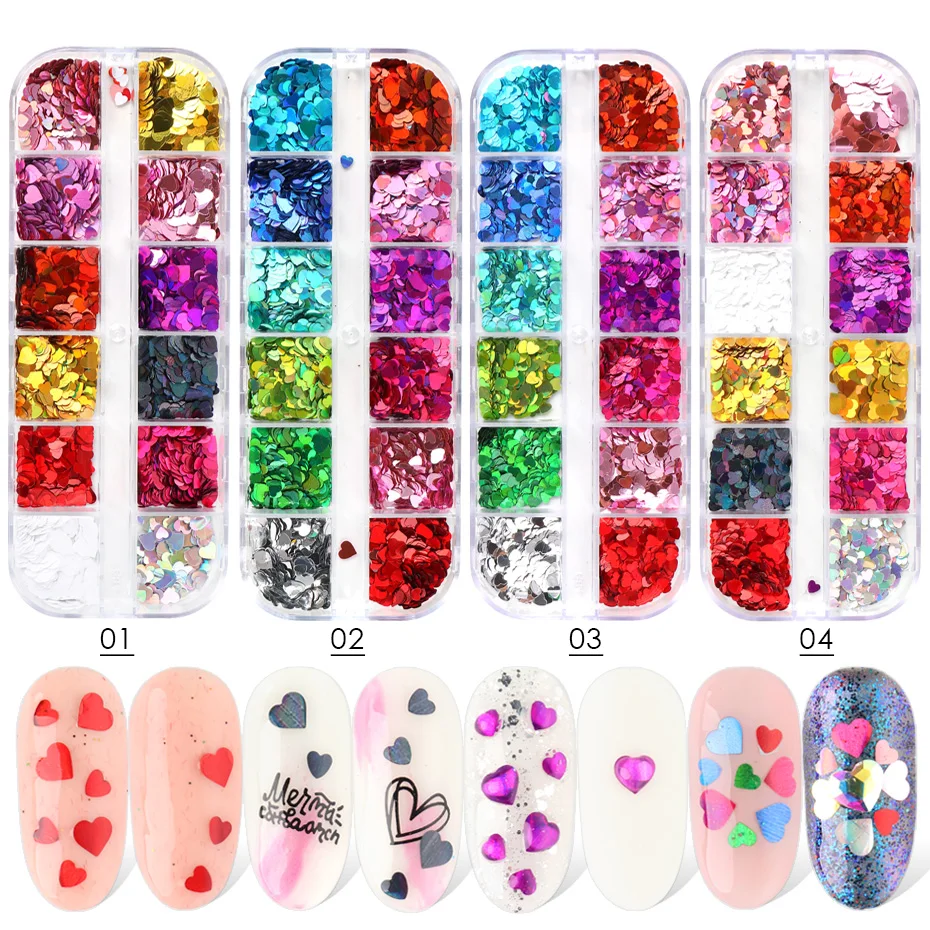 Sweet Love Heart Nail Glitter Sequins Rose Gold Silver Shining Laser Nail Art Paillette Manicure Decorations (1)