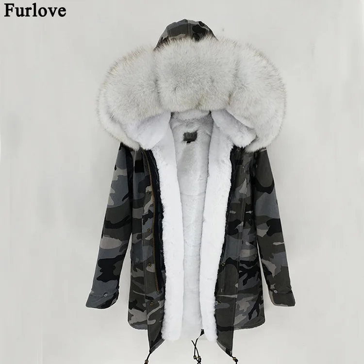 Furlove зимняя куртка Женское пальто из натурального меха длинная парка натуральный Лисий меховой капюшон, воротник верхняя одежда уличная Роскошная модная новинка