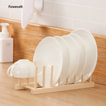 

Fowecelt Wooden Sink Dish Drain Rack Kitchen Accessories Organizer and Storage Dish Drying Rack Plate Cups Stand Holder Shelf