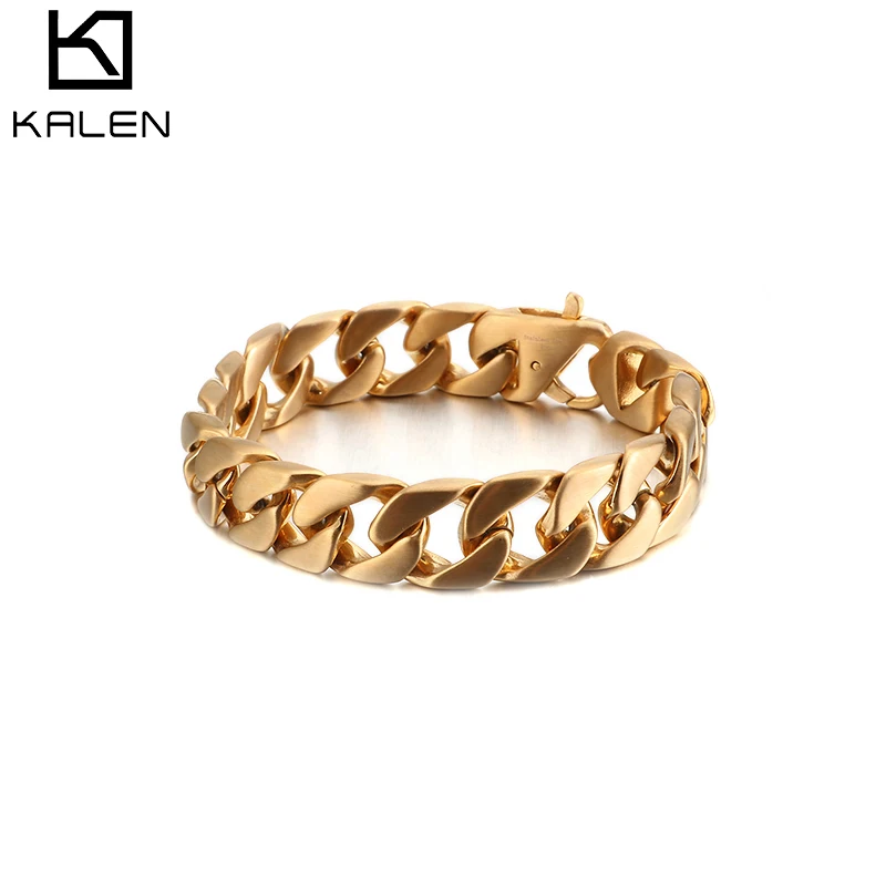 KALEN модные наручники из нержавеющей стали мужские браслеты с подвесками Панк Золотая кубинская цепочка массивная повязка на руку байкерские ювелирные изделия