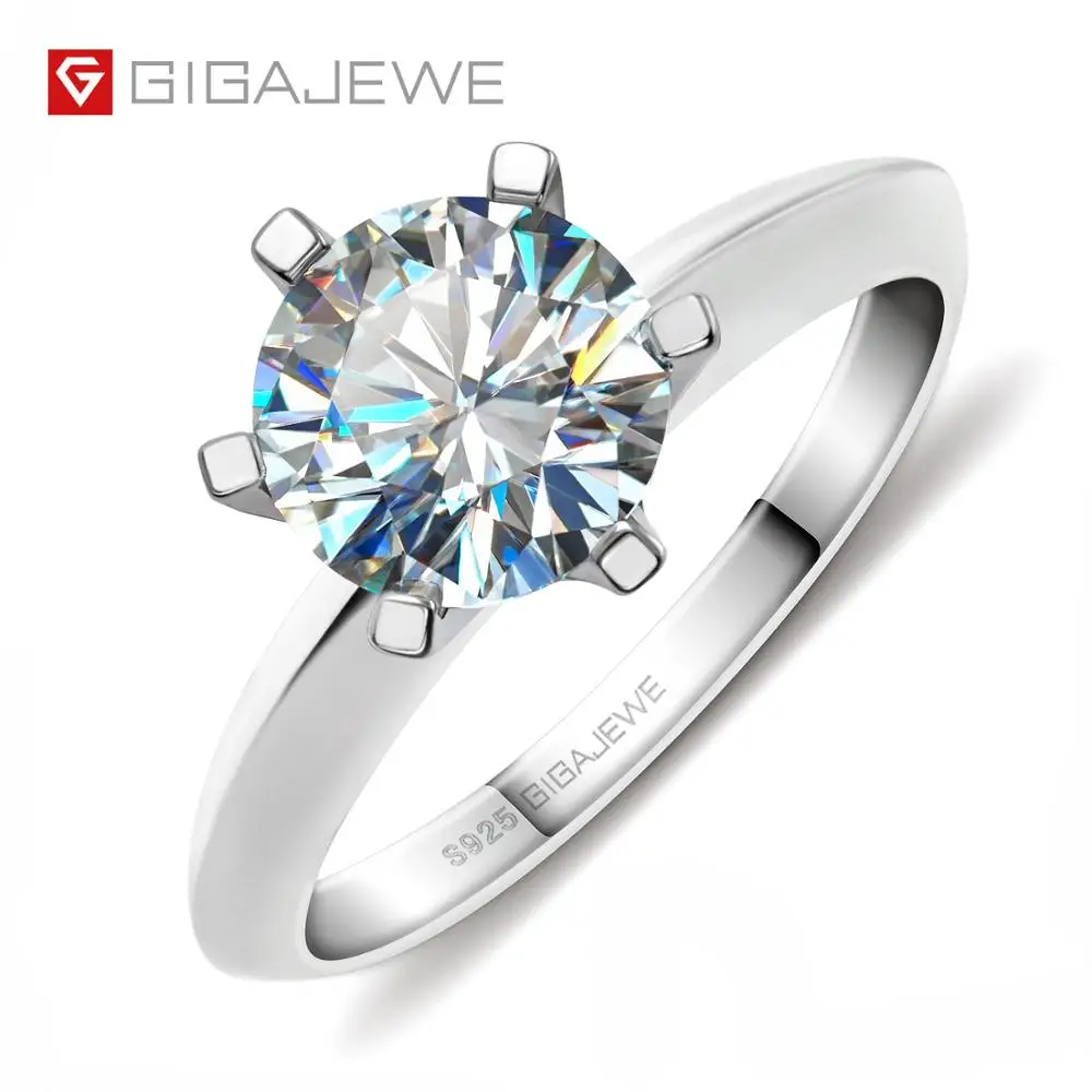 GIGAJEWE 2.0ct 8 0 мм EF круглое 18K покрытое белым золотом кольцо из серебра 925 пробы с