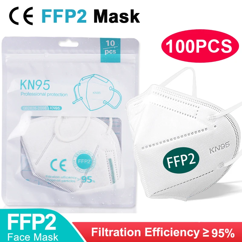 100 Pieces KN95 CE FFP2 Dustproof Anti-fog And Breathable Face Masks Filtration Mouth 5-Layer Muffle Cover Mask | Безопасность и