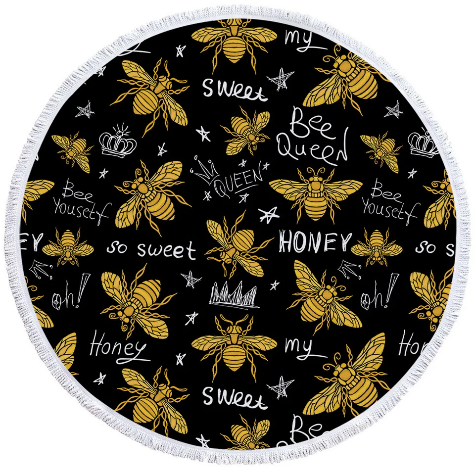 BeddingOutlet honey Bee круглое полотенце Золотое роскошное пляжное полотенце Корона коврик для пикника черный белый современное полотенце из микрофибры 150 Прямая поставка