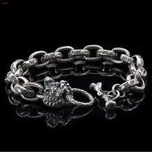 Стерлинговое Серебро S925 Серебряный браслет тайский серебряный Ретро браслет с единорогом панк персонализированный браслет серебряные ювелирные изделия для мужчин