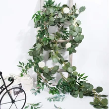 ELEG-6.5-Foot artificial eucalipto guirlanda e 6-pé salgueiro videira ramos folha guirlanda corda porta verde guirlanda interior e ou