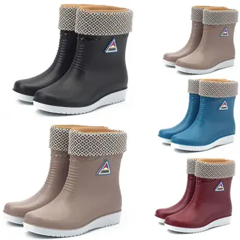 

Hot Sale Women Ladies Girls Warm Non-Slip Rain Boots Mid-Tube Round Toe Snow Boots Outdoor Water Winter Shoes New Fashion TC21