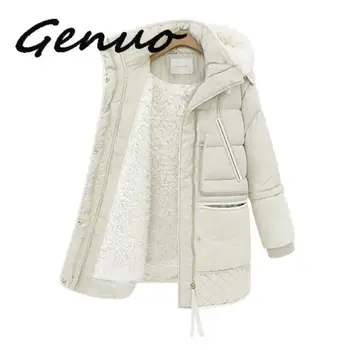 

Genuo New Winter Women's Jackets Plus Size Cotton Coat Padded Medium Long Slim Hooded Parkas Female Warm Snow Casual Outerwear