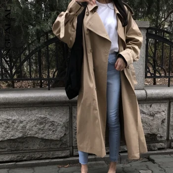 

SHENGPALAE New Spring Autumn 2020 Korea Style Full Sleeve Double Breasted Pockets With Sashes Turn-down Collar Women Coat FS140