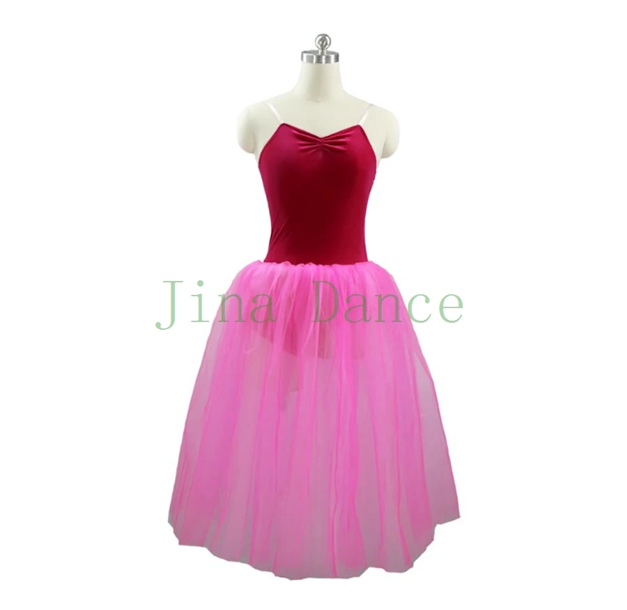 Rose Red Romantic Ballet Tutu blue green Rehearsal Practice Dress Swan Lake Costume For Women Long Tulle Dress Leotard Gymnastic