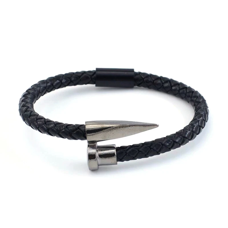 Pu Leather Luxurymen Bracelet Charm Gold Nail Handmade Men Jewelry - Окраска металла: BL5087BK