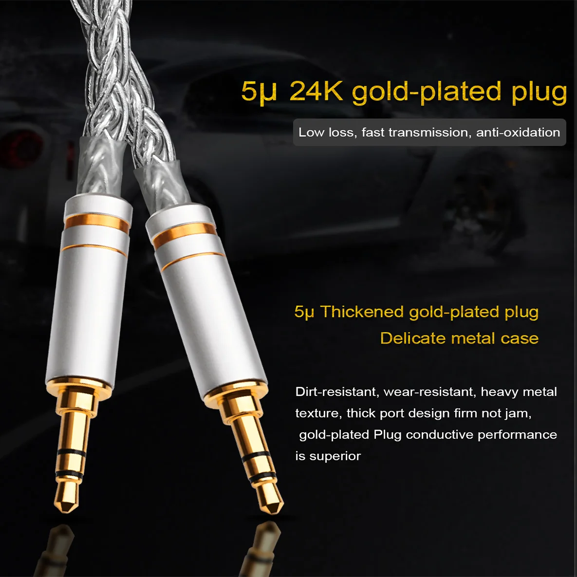 Hifi Pure Siver 3.5mm aux Cable Hi-end 3.5 male jack Car Headphone Speaker Wire Line Aux CordSpeaker