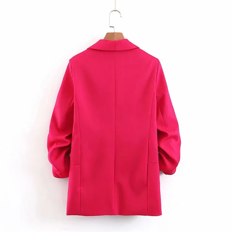

Xl-2147 Suit Collar Solid Color Pleated Ornaments Three-quarter-length Sleeve Small Suit