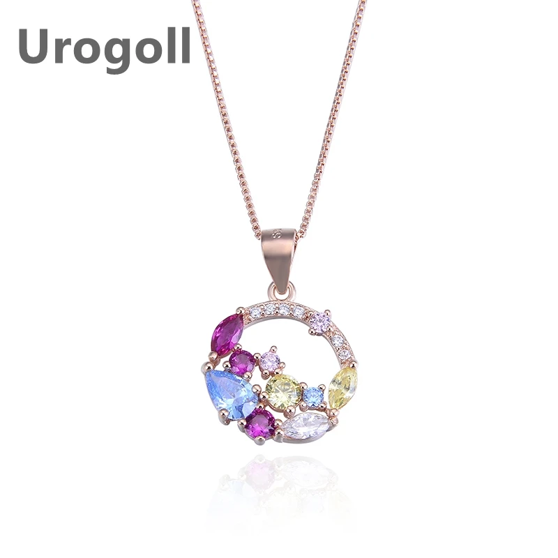

Fashion Women Pure 925 Sterling Silver Necklaces Colored Crystal Pendant Zircon Necklaces Chain Jewelry Accessory For Girl