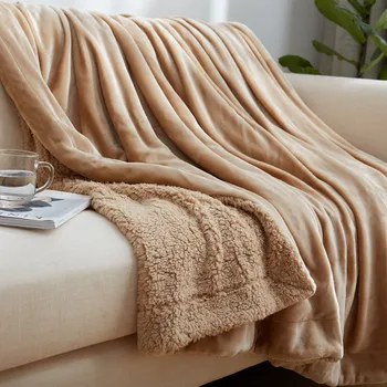 

Double-sided AB Side Coral Velvet and Lamb Cashmere Blanket Soft Thick Blanket Warm Fleece Sherpa Blanket for Bedroom 1.8M doubl