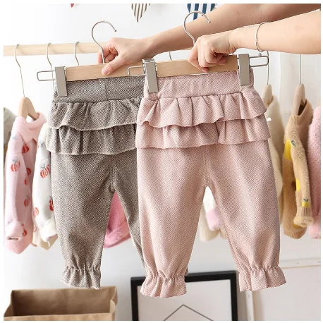Fashion Autumn Baby Girls Kids Pants Cherry Ruffles Casual Trousers Infants Children Clothes Princess Long Pant