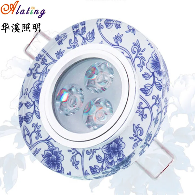 

Foreign Trade LED Crystal Ceiling Lamp 3W Retro Spotlights Ceiling Blue And White Porcelain 65-80 Hole Bedroom Side Emitting Dow