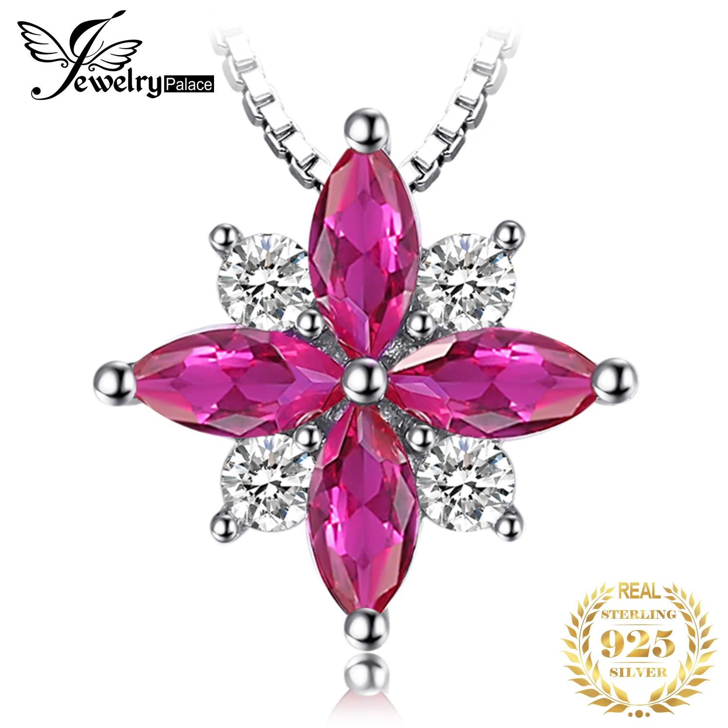 

JewelryPalace Flowers 0.85ct Created Ruby Pendant Necklace 925 Sterling Silver Romantic Jewelry Not Include A Chain Pendant