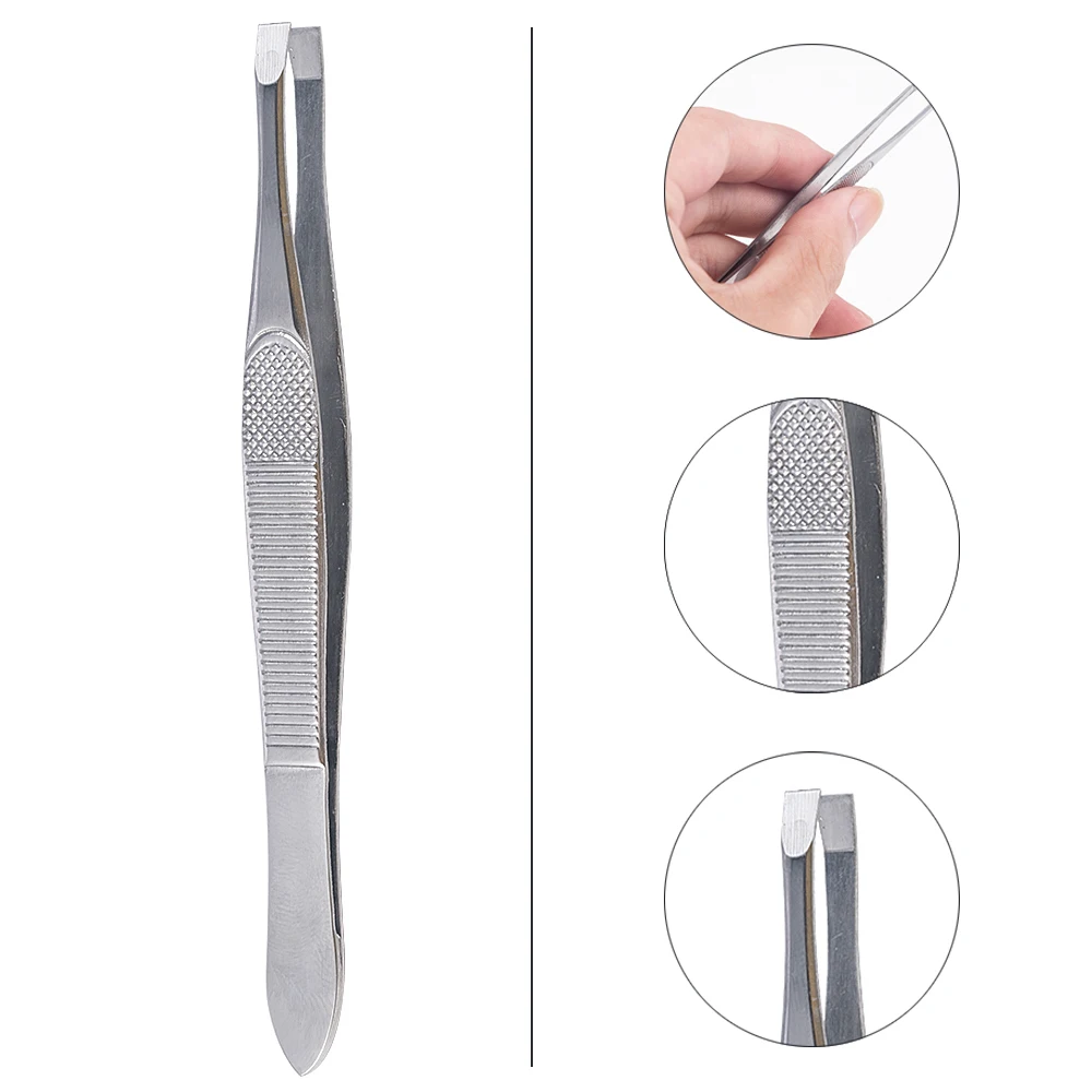 

1PC Eyebrow Hair Tweezers Professional Eyebrow Hair Removal Tweezer Flat Tip Tool Stainless Steel Convenient Small No Rust