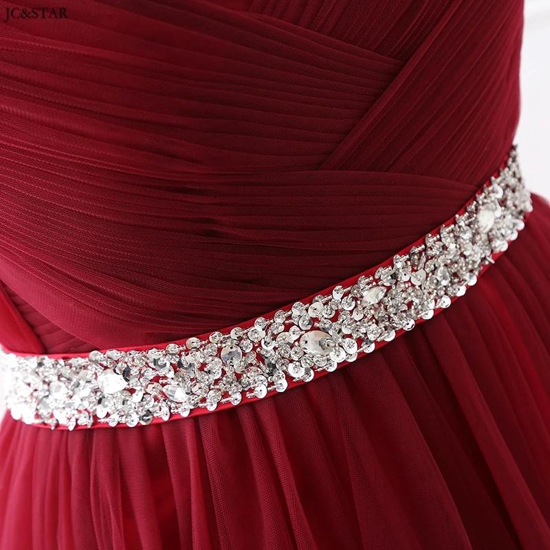 Demoiselle d honneur tulle crystal belt sexy sweetheart A Line burgundy wedding party dress long real photo sukienka dla druhny