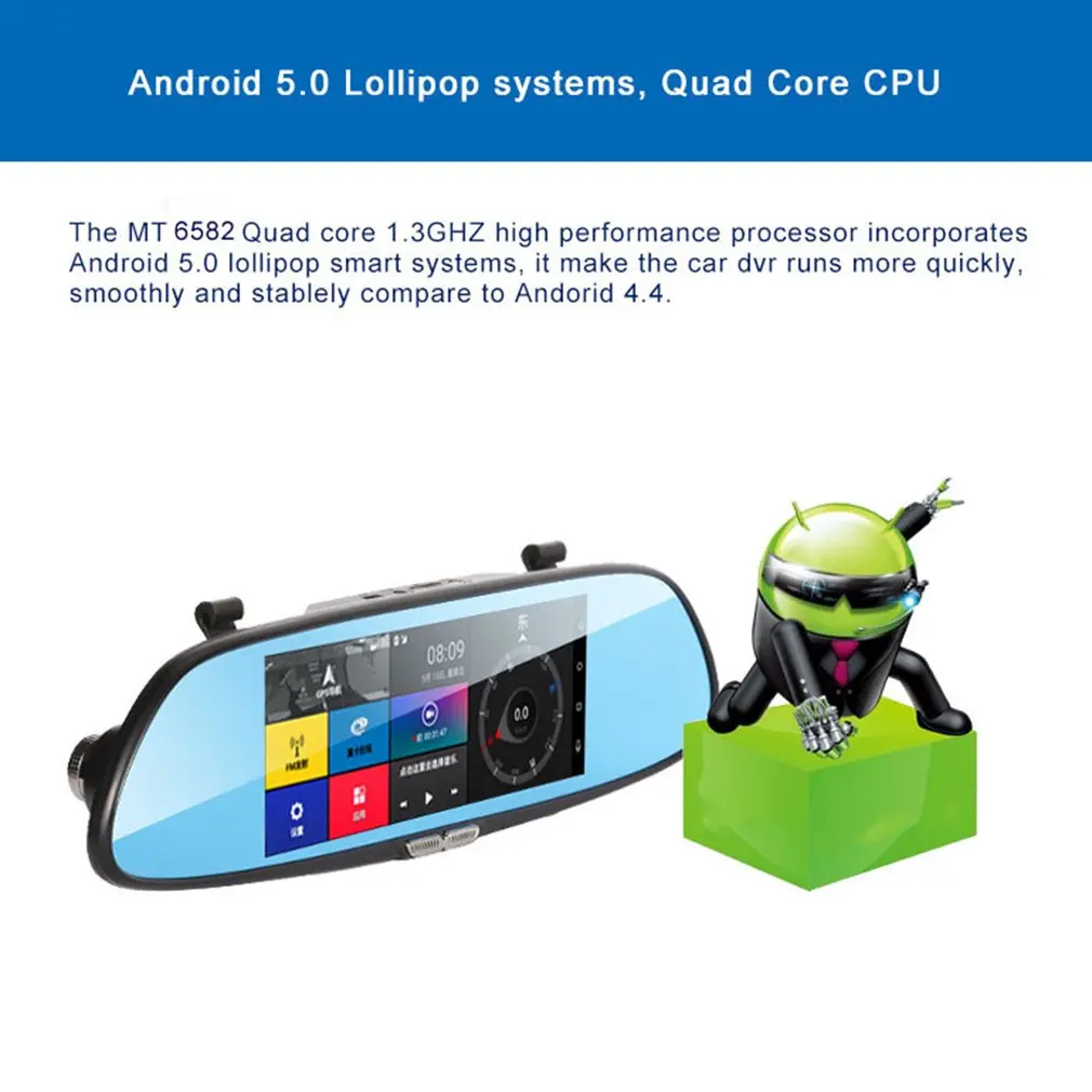  H10 Car DVR 3G Rearview Mirror Video Recorder 7 inch Touch Screen 1080 FHD Dual Camera Hand-free FM