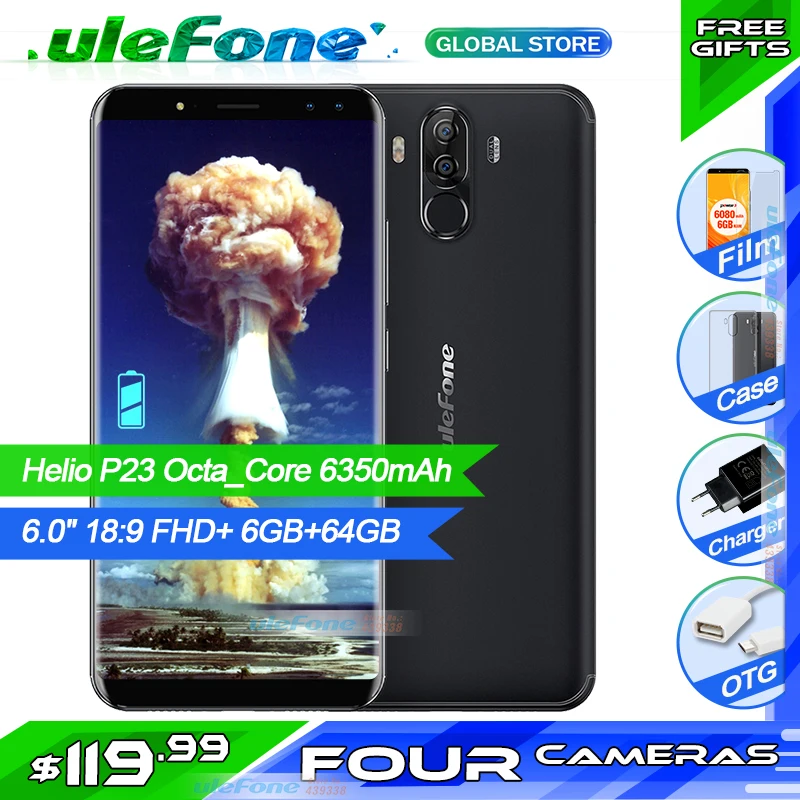 

Ulefone Power 3S MTK6763 Octa Core Mobile Phone 6.0" 18:9 FHD+ Android 7.1 4GB+64GB 16MP 4 Camera 6350mAh 4G Smartphone Face ID