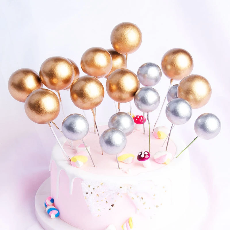 10pcs Ball Cake Toppers Birthday Party Cupcake Topper Christmas Tree Decor Ornament Baby Shower Party Supplies Cake Decoration