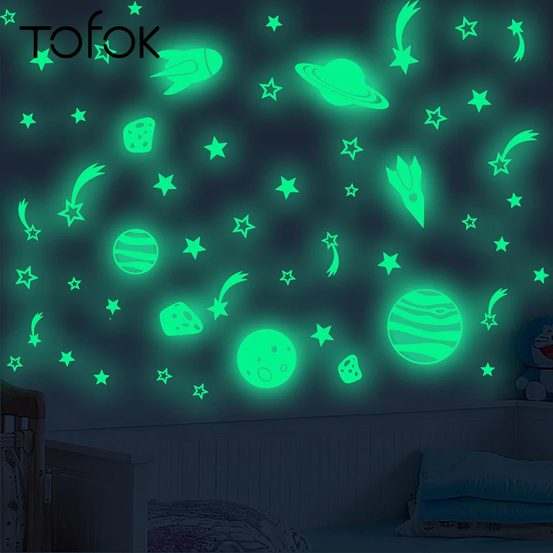Tofok DIY планет метеоритный космический корабль светящийся настенный стикер дети