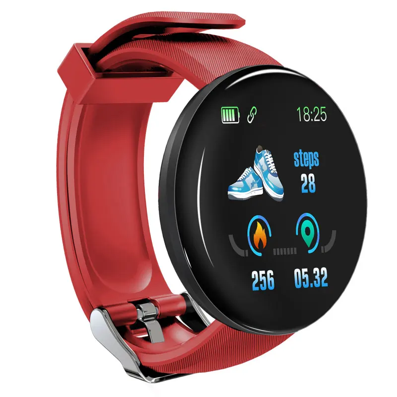 D18 red Смарт-часы с Bluetooth, мужские, кровяное давление, круглые, умные часы, женские часы, водонепроницаемые, спортивный трекер, WhatsApp для Android Ios - Цвет: D18 red