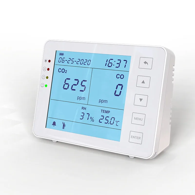 

Indoor desktop and mounted Multi CO2 monitor with CO ppm, Humidity and Temperature