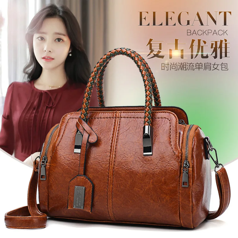 

Big Bag Women's 2018 Autumn And Winter New Style Shoulder Bag Versatile Boston Bag Soft Leather WOMEN'S Bag Fashion Weaving Hand