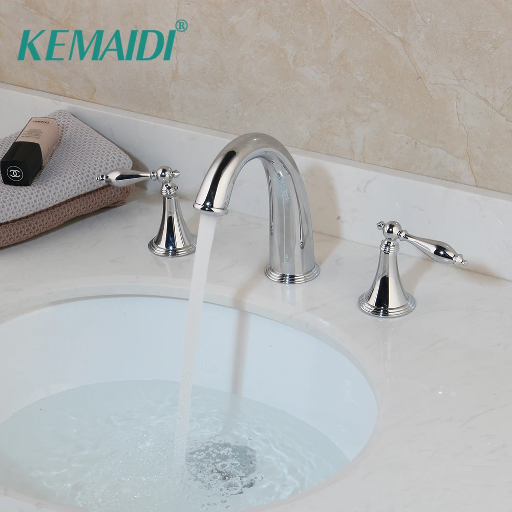 KEMAIDIBathroom3PiecesFaucetSetDeckMountedChromeStreamDouble