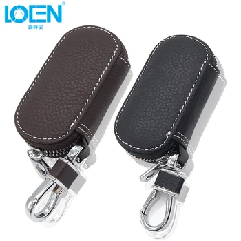

LOEN Car Leather Bag Key Case For Car Keychain Key Cover Case wallet For volvo starline Kia Honda BMW Audi Benz car-styling