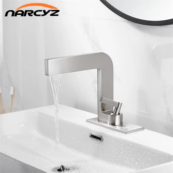 

Basin Faucets Square Faucet with Chassis Bathroom Faucet Vanity Tap Spout Deck Mounted Nickel/Black Washbasin Faucet XT-434