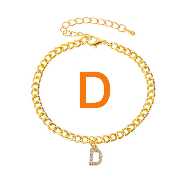 Initial Letter Rhinestone Bracelets Anklet For Women Boho Gold Color Chain Alphabet Pendant Summer Beach Girls Jewelry