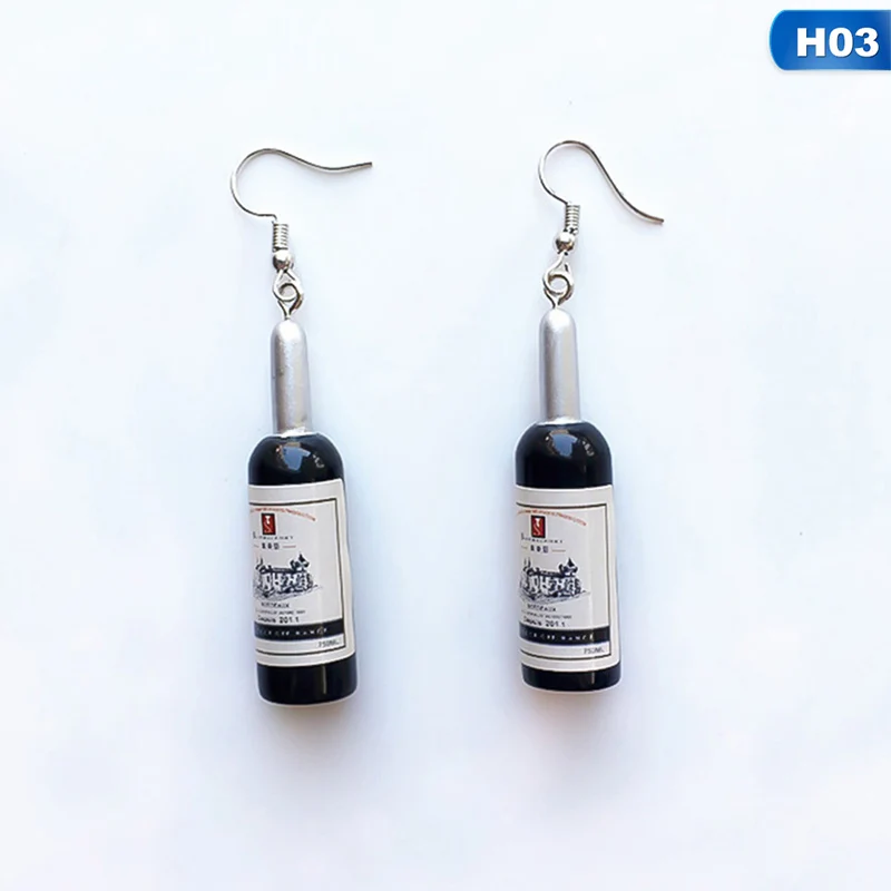 Korean Style New Creative Dangle Earrings Funny Hip Hop Personality Simulation Red Wine Bottle Creative Drop Earrings - Окраска металла: H03