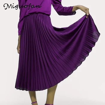 

Miguofan Pleated skirts women high waist maxi skirt A-line spring female long skirts elegant office ladies skirts faldas mujer